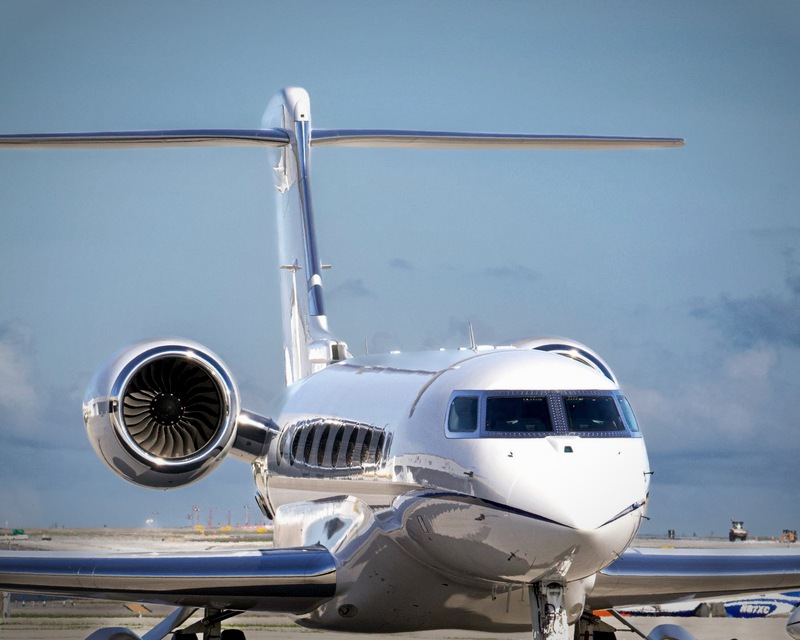 Large cabin Bombardier jet front view