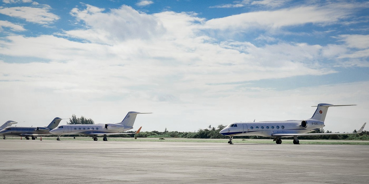 Fleet of Gulfstream jets parked on ramp