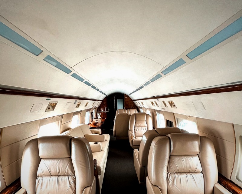 Spacious luxury jet cabin interior forward view