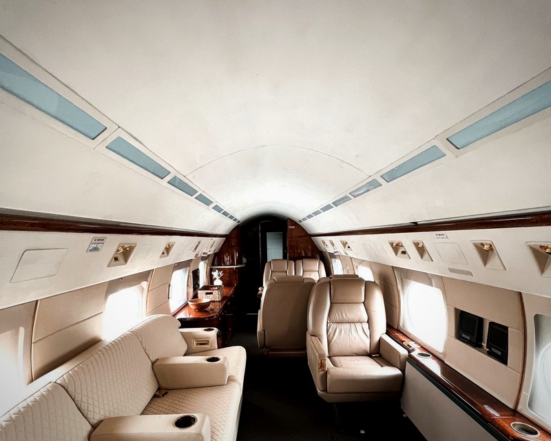 Private jet cabin sofa and seating interior